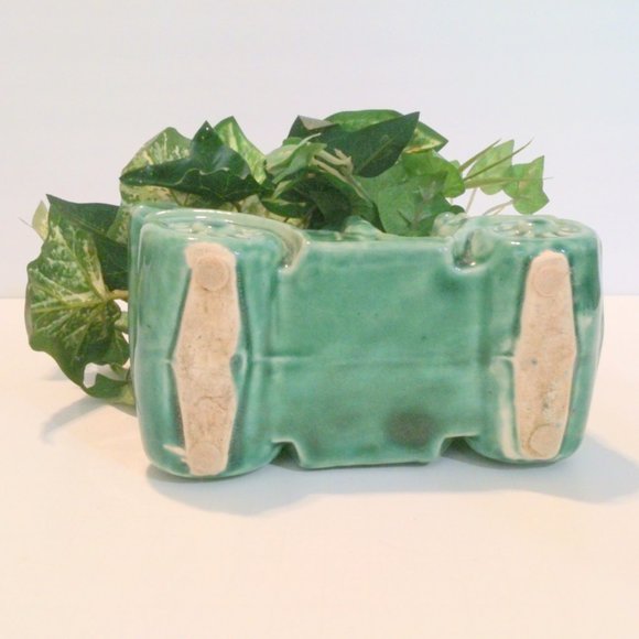 Vintage Mid Century Green Jalopy Car Ceramic Planter with Faux Ivy - Picture 7 of 7